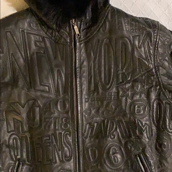 Vintage NY Inspired Leather Bomber Jacket - Picture 6 of 6